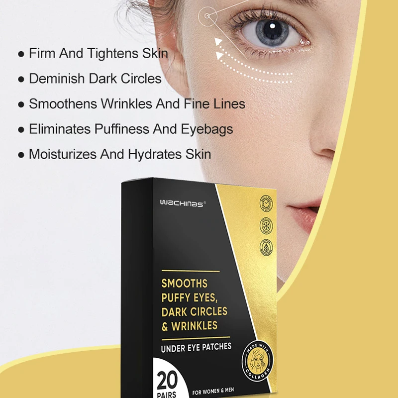 OEM Private Label 20pcs/box natural nourishing moisturizing anti-puffiness 24K Gold Eye Mask for Eyes care