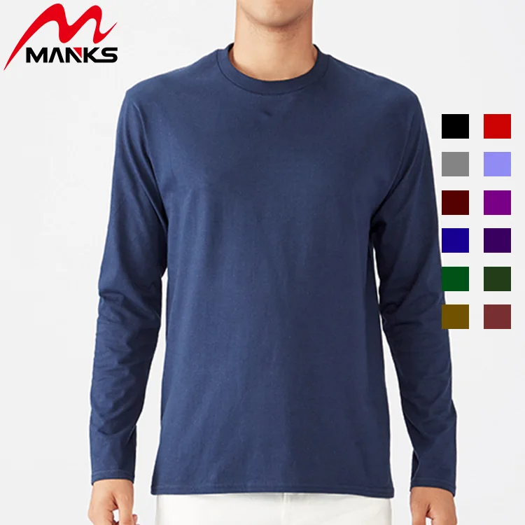 2021 Custom Logo Vintage Casual Blank Round Neck Long Sleeve Men Cotton T Shirts