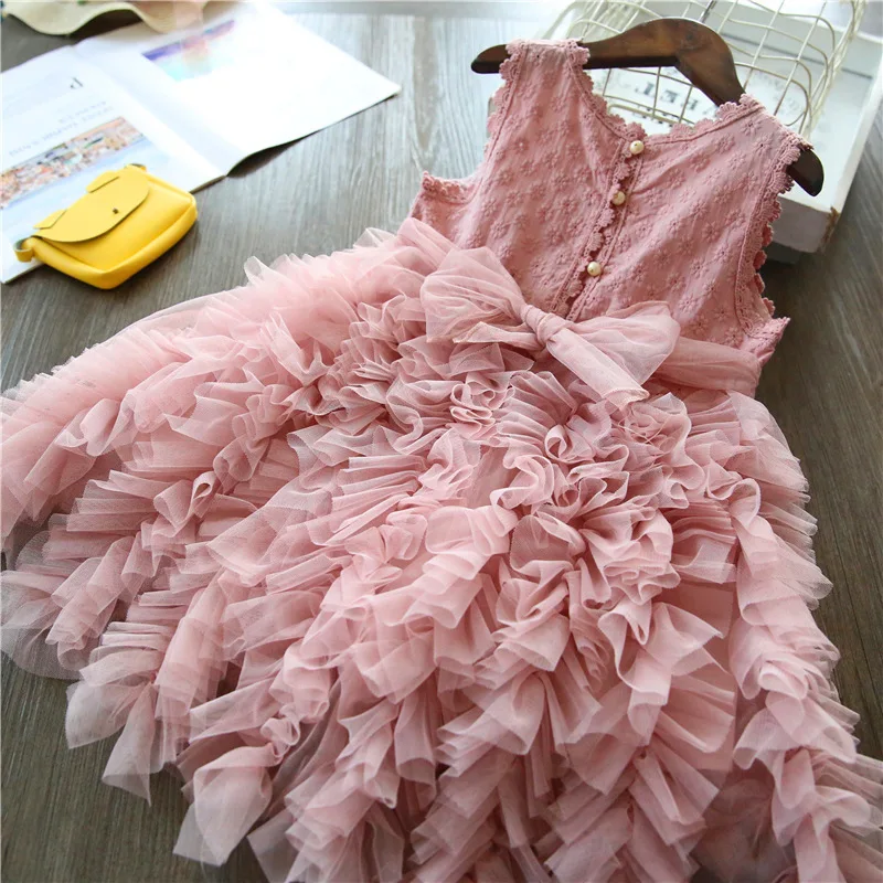 SongYi Casual Short Sleeve Kids Fairy Cake Smash Prints Girls Summer Elegant Wedding Party Dress