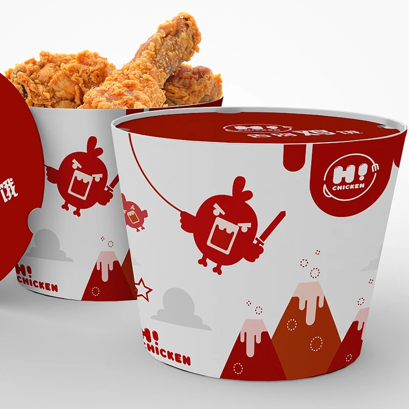 Disposable Flexography printing Custom printed biodegradable restaurant chicken paper bucket takeout bucket 64OZ container