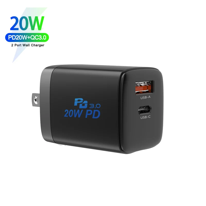  2021 2020 Newest 20w Pd Charger & Qc3.0 Dual Usb Power Adapter Travel Wall For