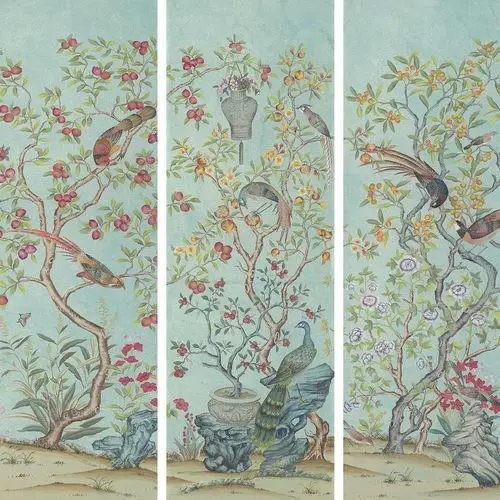 ROYI ART Chinoiserie hand painted wallpaper and embroidered silk wallpaper