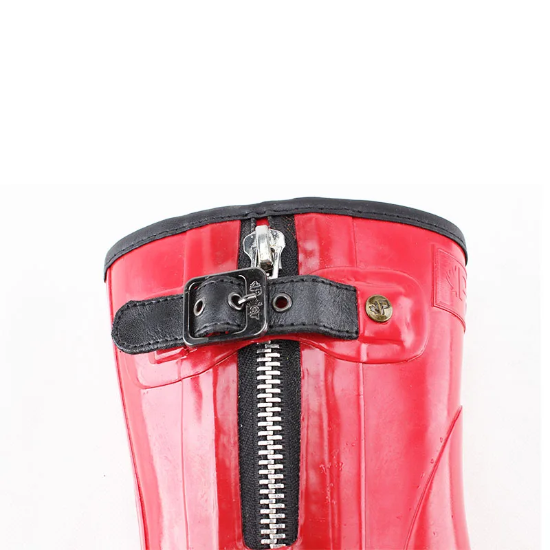 Customized red water women rubber rain boots half wellington boots with zipper design for sale