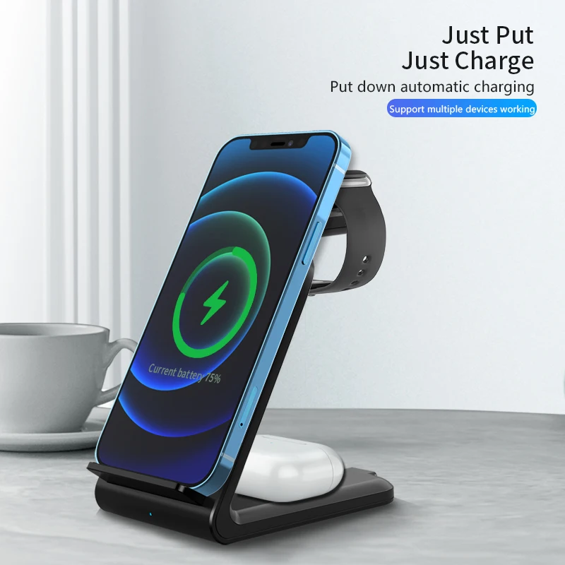 15W 3 in 1 Wireless Charging Portable Wireless Charger 10w qi 3 in 1 wireless  standyour hands 2021 new car phone bracket