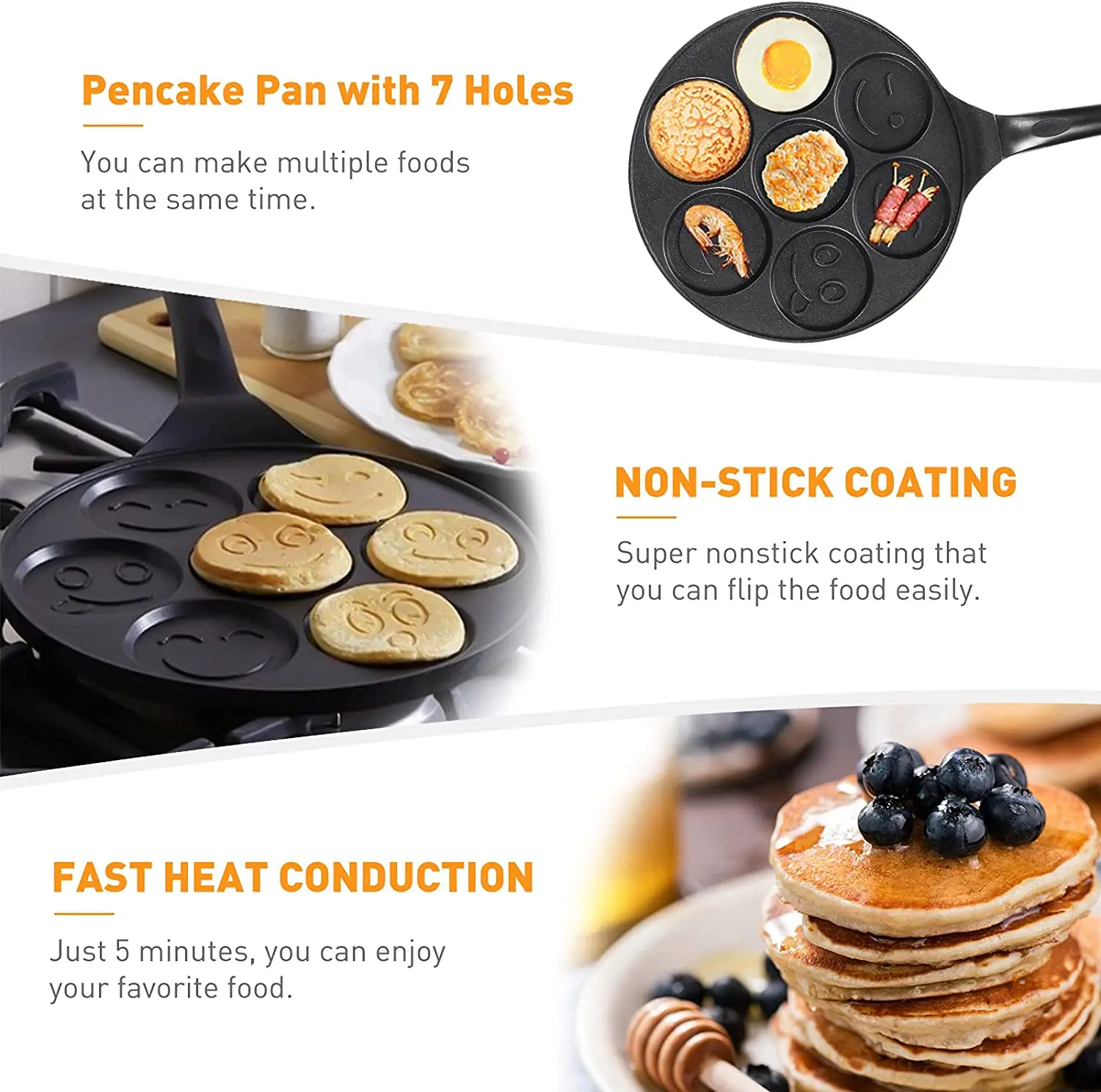 Новый дизайн круглая антипригарная алюминиевая вафельница с 7 отверстиями мягкая Сковорода для блинов улыбкой