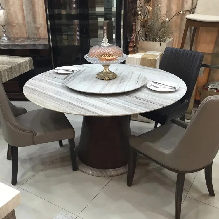 Simple elegant  appearance artificial round  marble dining  table with rotating centre  BR-MDT-8029