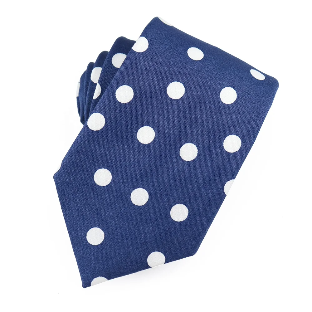 Модный дизайн, синий классический галстук с трафаретной печатью, мужские хлопковые галстуки в белый горошек на заказ