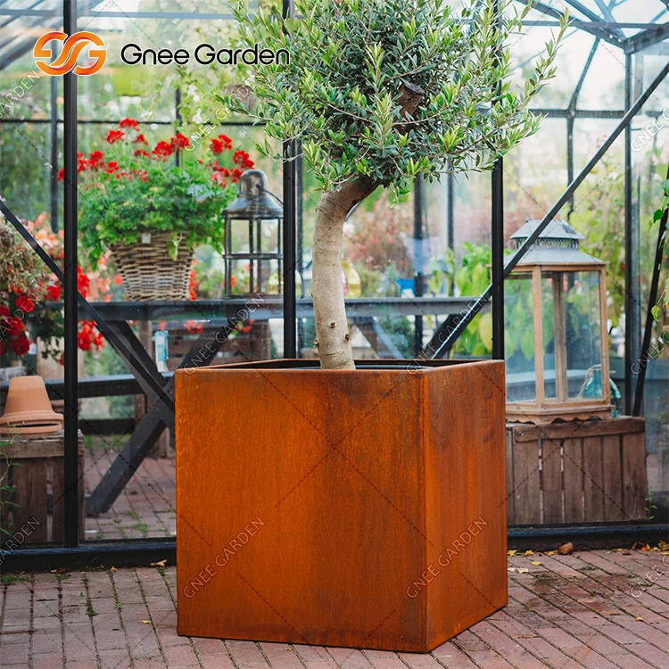 Large square corten steel planters corten steel large planter pot