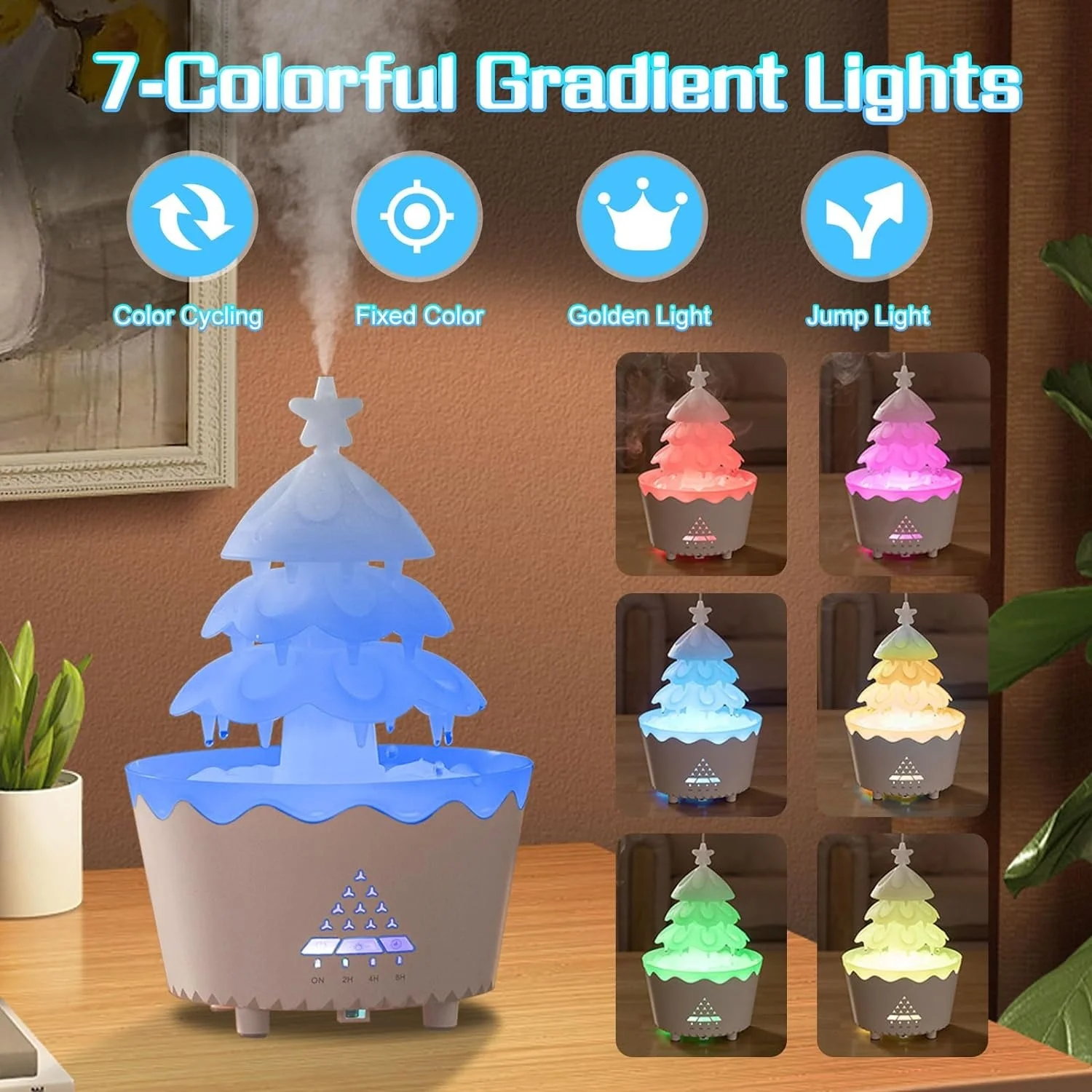 Lucky Tree Ambient 7-Color Light Raindrop Aroma Diffuser Ultrasonic Humidifier Kids Rain Cloud Essential Oil Diffuser Household