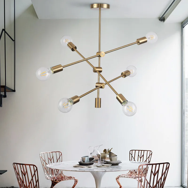 6 -Light Iron Tube lamp Simple design restaurant chandelier Modern Nordic bronze pendant light for bedroom living room