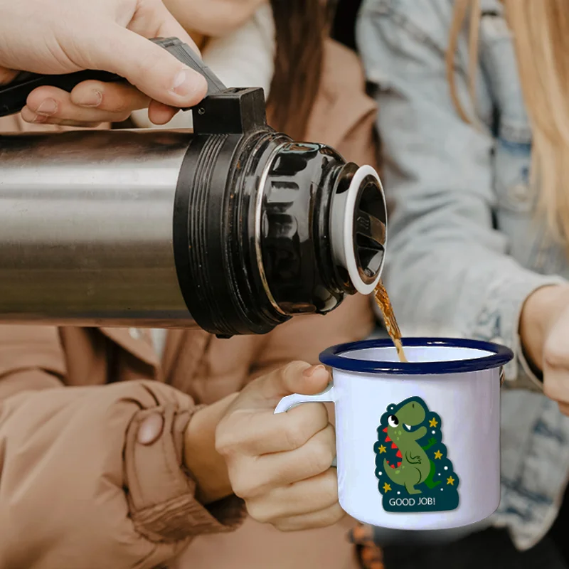 Set of 4 Enamel Camping Mug 12 Ounce Metal Enamel Coffee Tea Cups with Handle for Outdoor Camping Hiking Backpacking