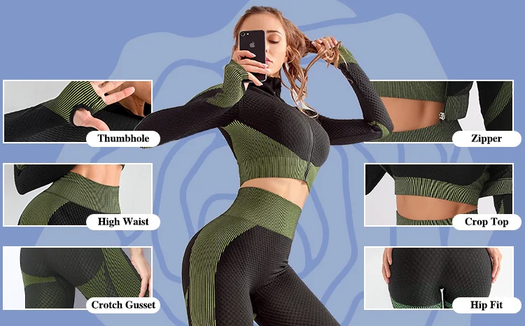 3 piece yoga set with jacket seamless yoga sets women long sleeve yoga clothing For Women Gym Fitness Sets