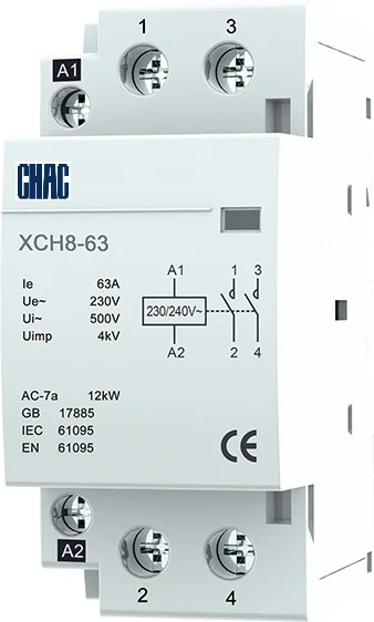 CHAC brand Modular Contactor XCH8 2 poles 4 poles 16A 25A 40A 230V/400V DIN rail mount