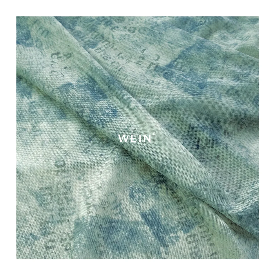 WI-K04 Custom New Style Stretch Mesh Fabric Digital Printed Trendy Patterns Through Elastane Dress Fabric