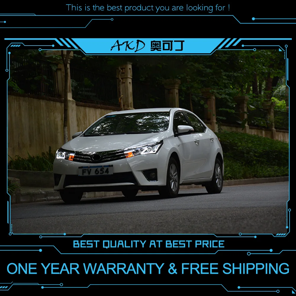 AKD tuning cars Headlight For Toyota Corolla 2014-2016 Headlights LED DRL Running lights Bi-Xenon Beam Fog lights angel eyes