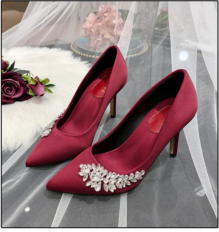 New bride female glass slippers Champagne bridesmaid wedding white heels wedding shoes for bride