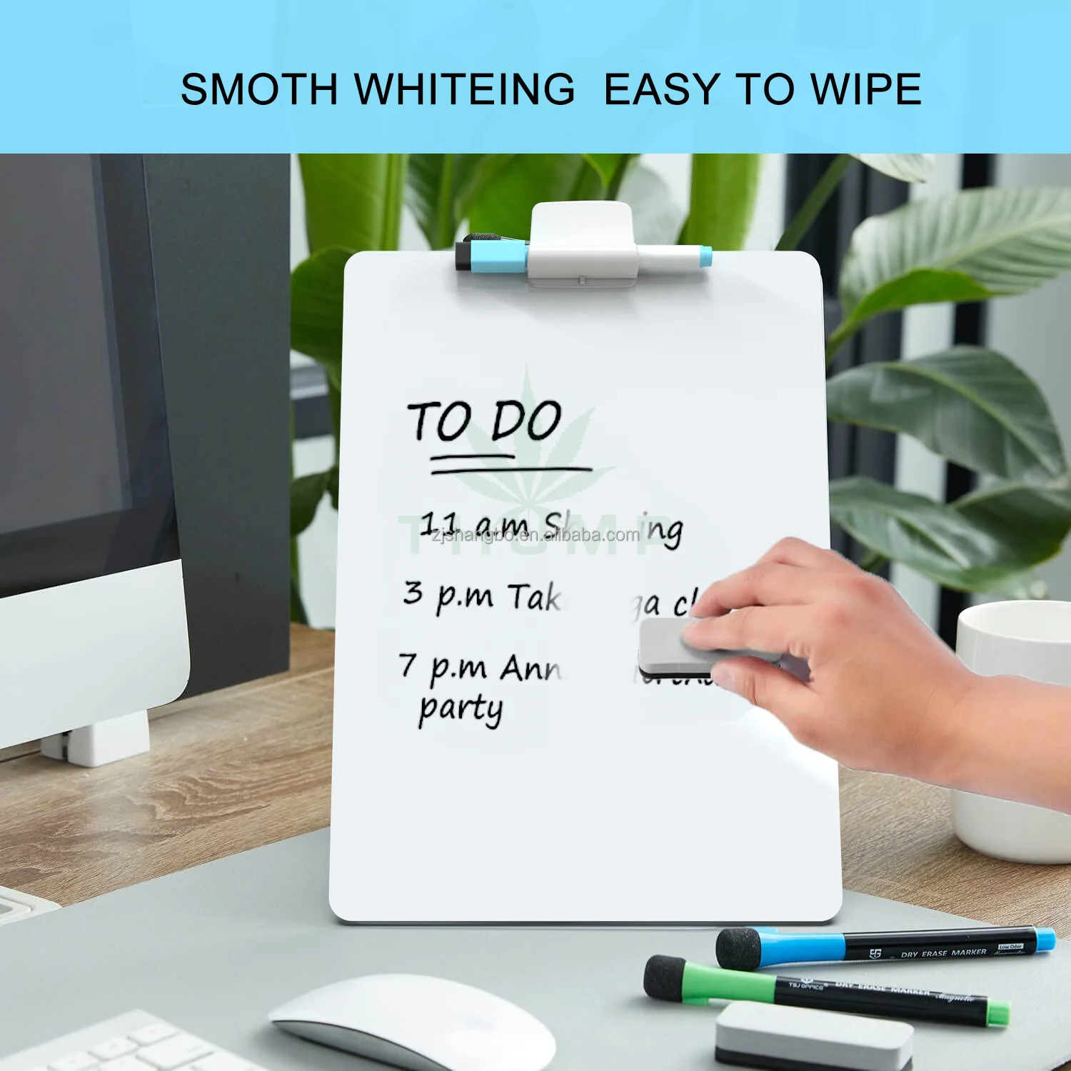 Small Glass Whiteboard Desktop Glass Dry Erase Board with Adjustable Wood Stand Reusable Desk Notepad for Home Office