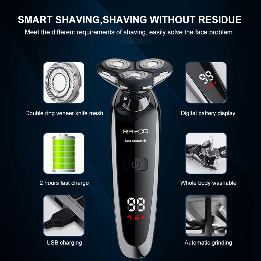 4 In 1 Flexible Waterproof USB Rechargeable Rotary Electronic Shaving Machine Beard Trimmer Razor Foil Electric shaver  For Men