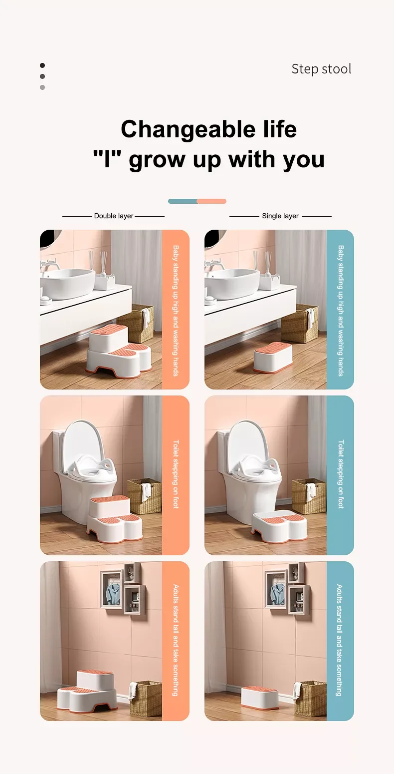Stackable Two 2 Step Bathroom Portables Toilet Squat Helper Baby Foot Step Stepping Plastic Ottoman Footstool Stools For Kids