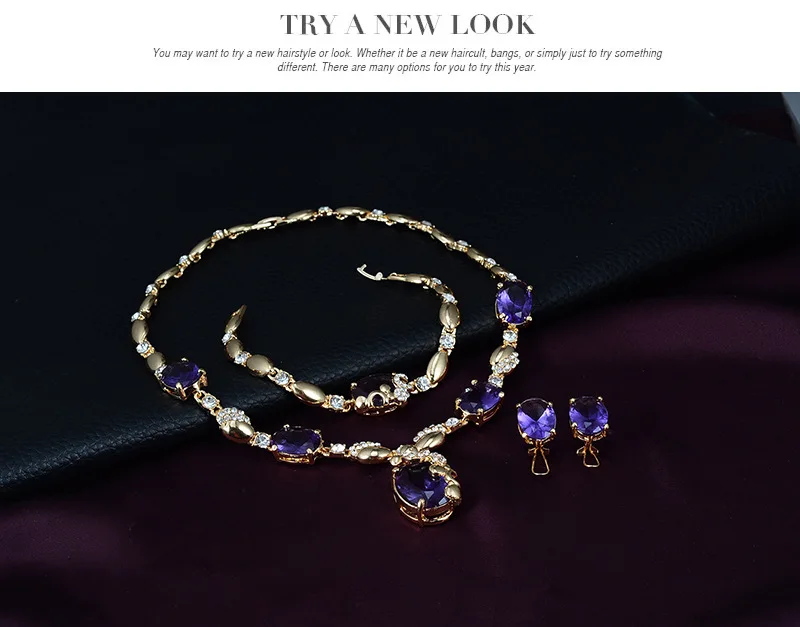 2020 Hot sells 4 piece high quality gemstone gold plating earrings necklace ring bracelet jewelry set
