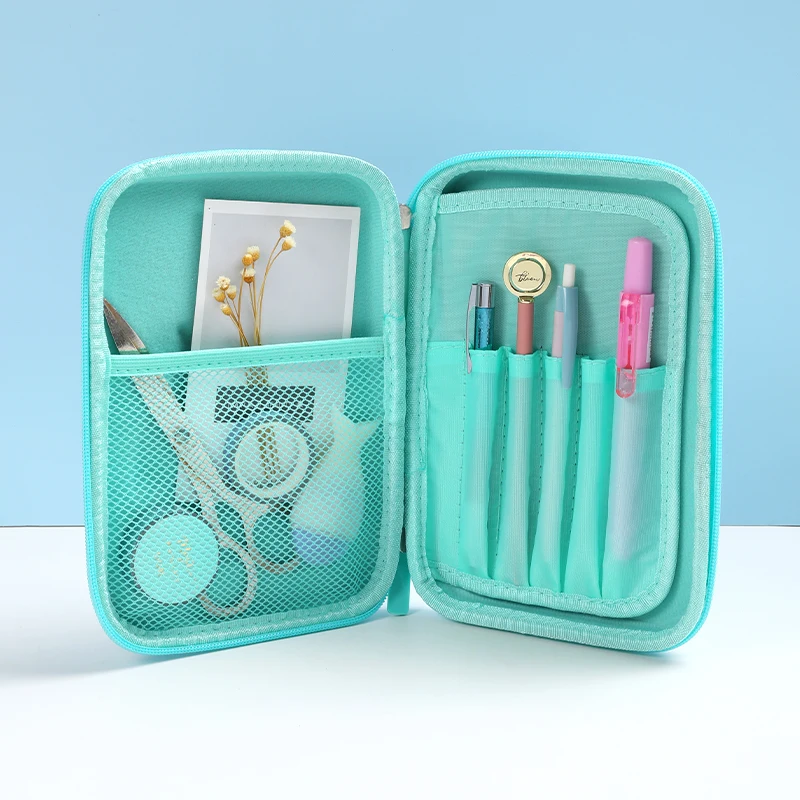 Cute Custom Logo Blue Glitter Pu Cover Pencil Pouch 3D Embossed Unicorn Design Pencil Case Bag For Girls