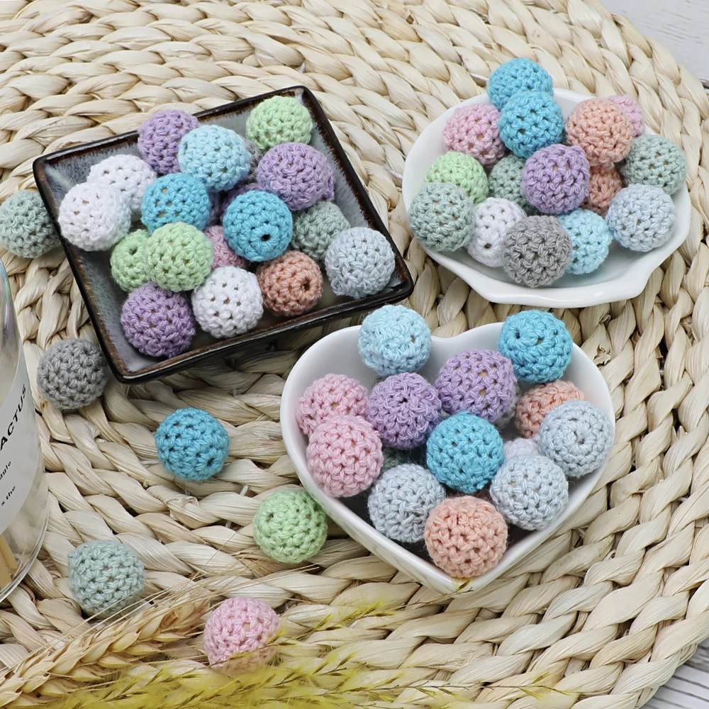 16 & 20mm Crochet Round Wooden Beads Colour Mix Ball Knit For Decoration Inside Baby Teething