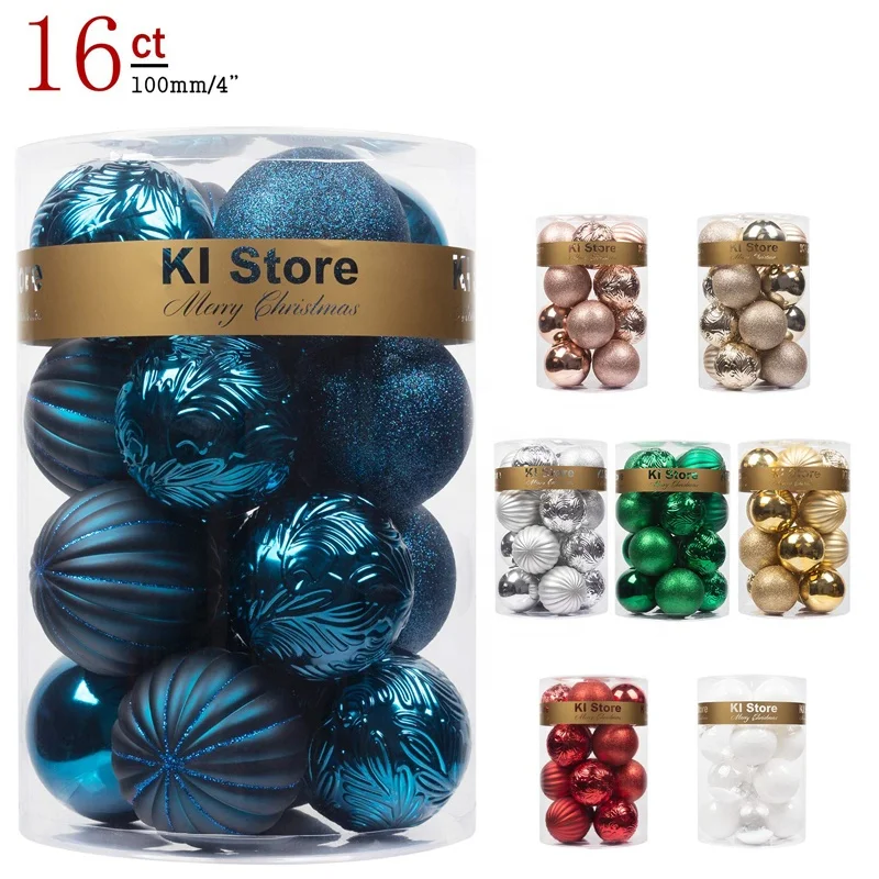 2.36-inch Set of 34 Blue Shatterproof Plastic Christmas Tree Balls Gift Box Ornaments Decorations supplies