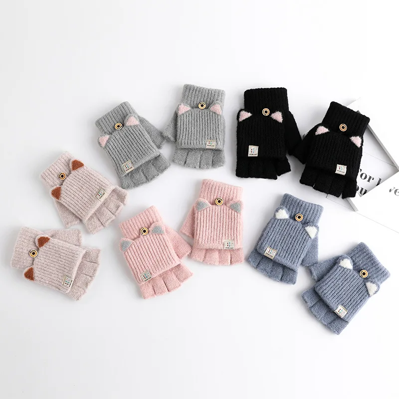 Winter Knitted Convertible Fingerless Gloves New Warm Flip Half Finger Gloves For Women Men