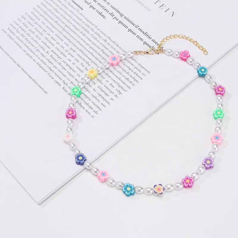 Хит продаж ювелирные изделия y2k бохо жемчужные бусины колье-чокер женские Девушки милые цветы глаза улыбка лицо кулон ожерелья