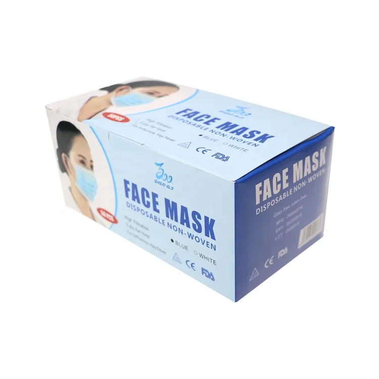 Белый список Одноразовые 3-слойные нетканый медицинский уход за кожей лица маска нестерильные Сделано в Китае