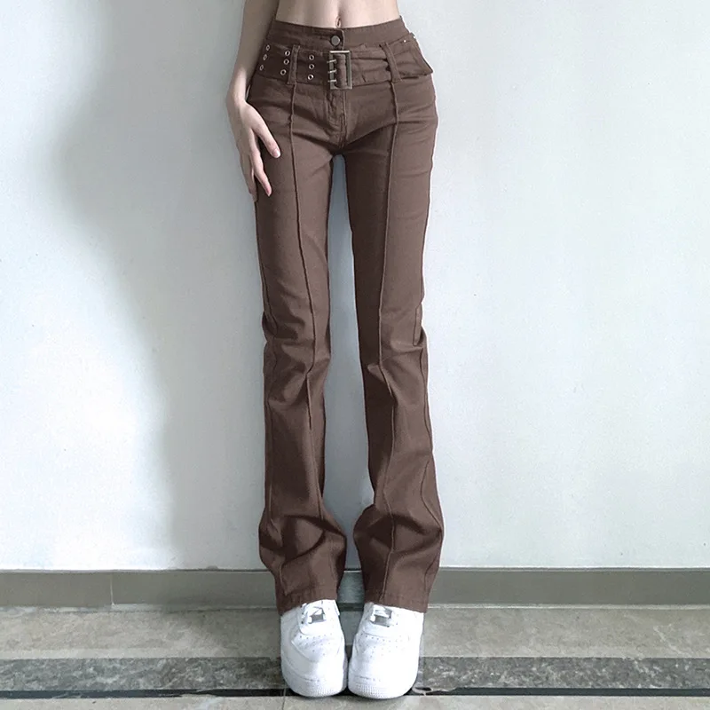 Vintage High Waist Flared Pants Hot Girl Jeans (including Belt)