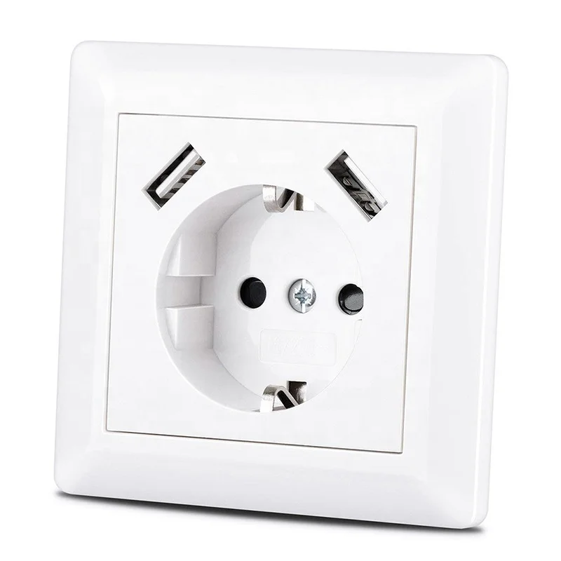 Factory Price Dual USBA German Wall Socket 3.4A 55*55mm Cover Style 16A EU USB Wall Schuko Socket For Home Furniture