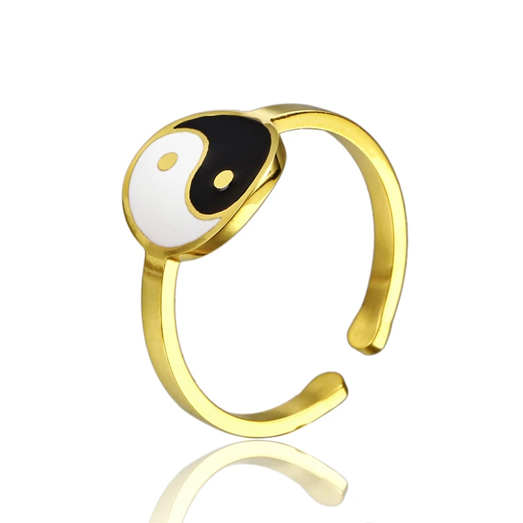 
 Chinese bagua yin yang jewelry stainless steel women enamels rings silver gold ring  