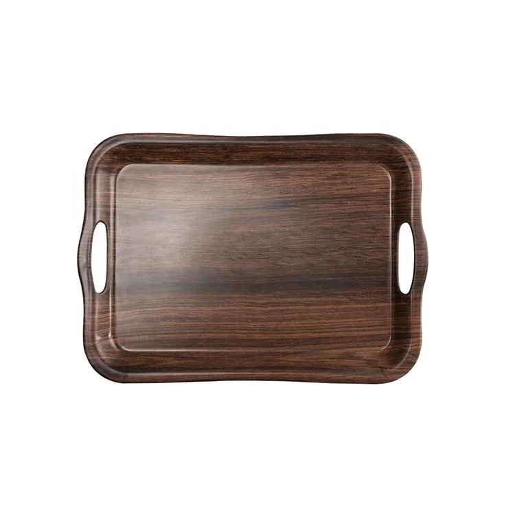 Custom Printed Tableware Rectangular Melamine Serving Beer Tray With Handle