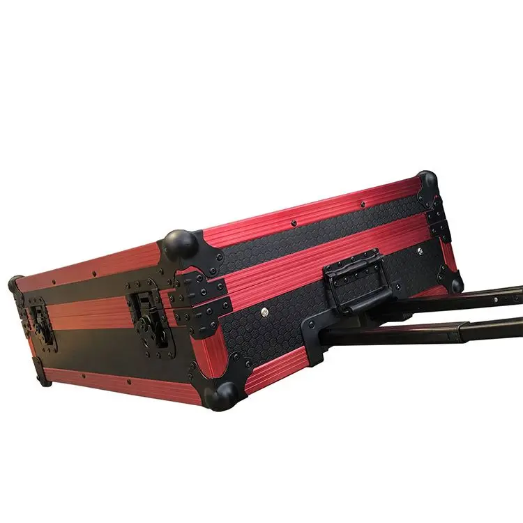 Portable Tool Box Abs Red And Black Dj Controller Locking Trolley Equipment Aluminium Flight Cases  With Wheels
