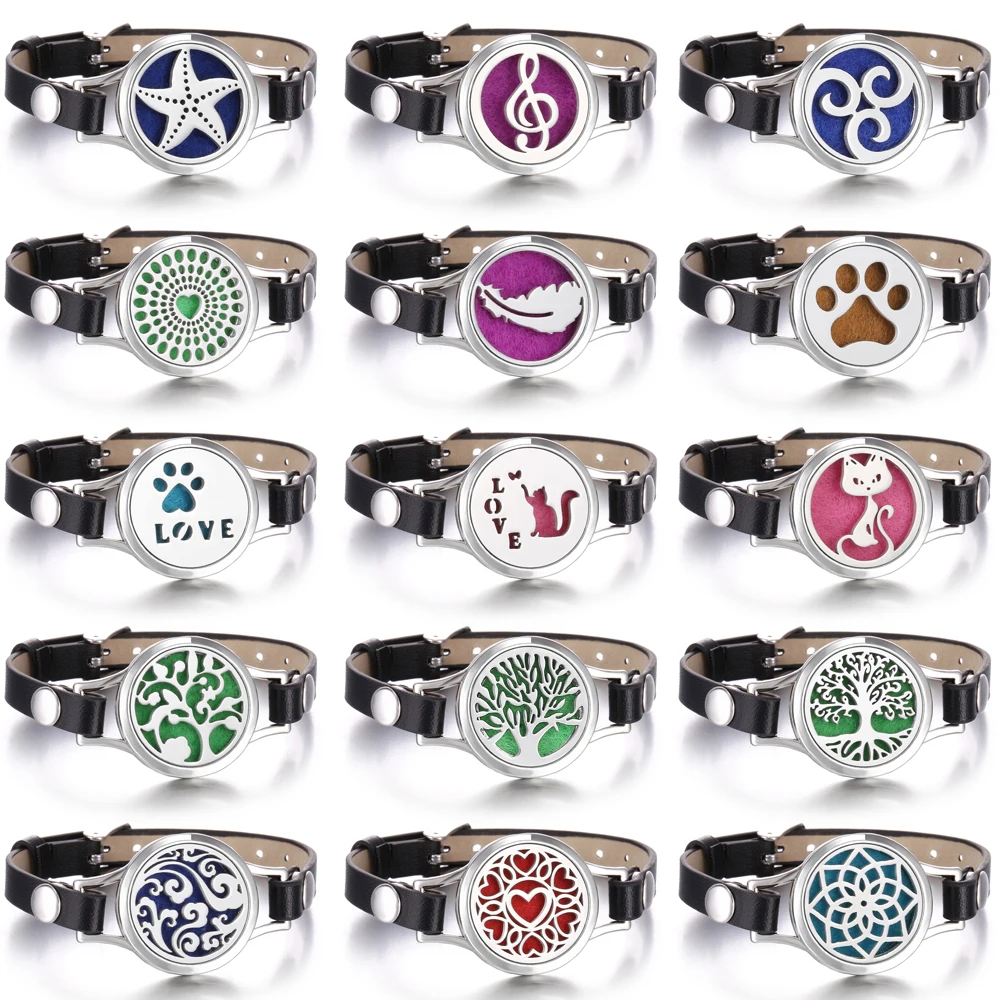 Different Style Jewelry Perfume Diffuser Oil Locket Aromatherapy Watch Leather Bracelet