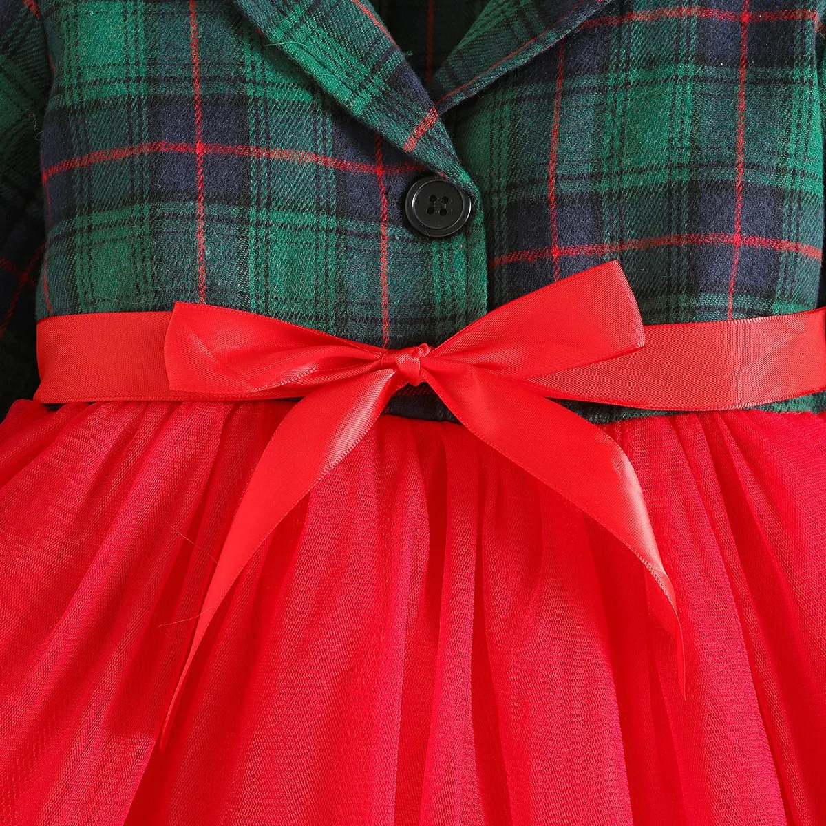 2024 New Winter Christmas New Year Green Plaid Tulle Patchwork Dresses 2-6 Years