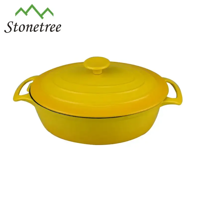 High Quality Cast Iron Luxury Cooking Pots Oem Non-stick Cookware Cast Iron Pot With 2 Handle Yellow Color