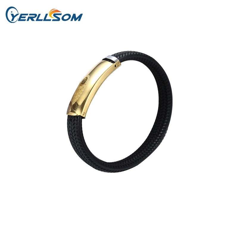 Fashion Titanium Stainless Steel Rope Silicone Bracelet Bangle Trendy Plated Jewelry for Man Gift