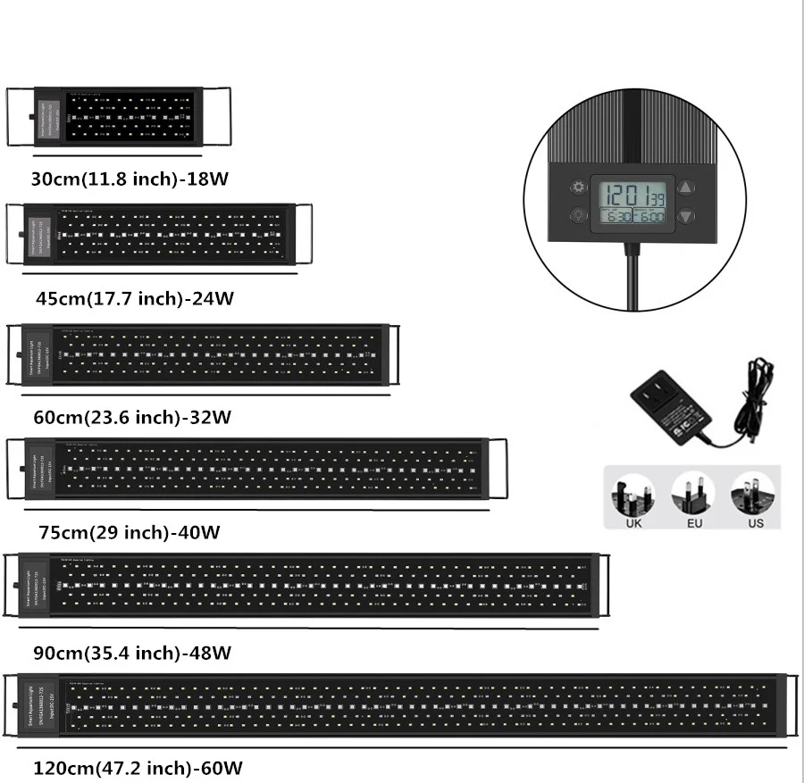 Low Price Color Changeable  RGB Smart High Quality Led 30-120CM IP68 Waterproof Led Aquarium Lighting with Timer