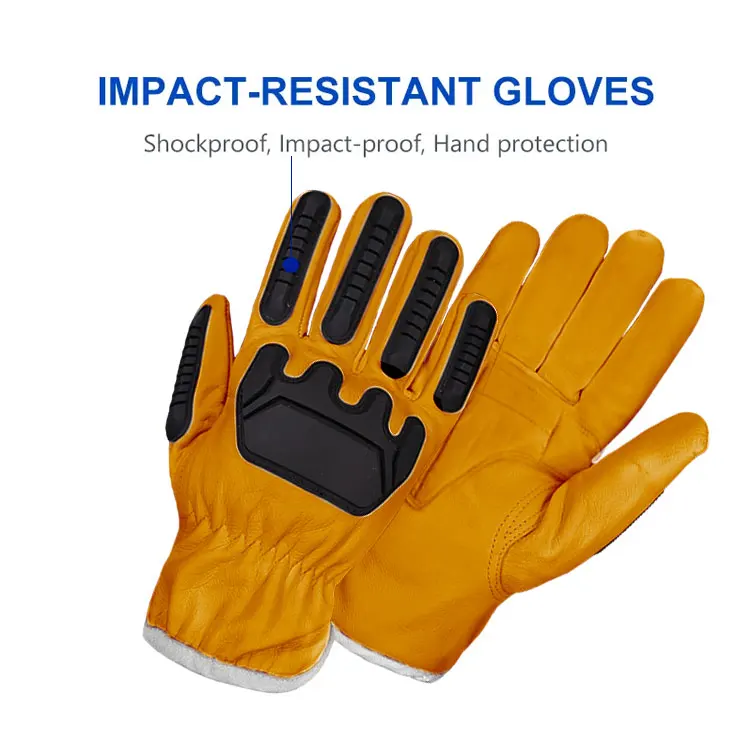 Heavy Duty Oil Resistant Protective Yellow White Impact Cotton Double Palm Oil Field Work Hand Durable Gloves Goat Skin Leather