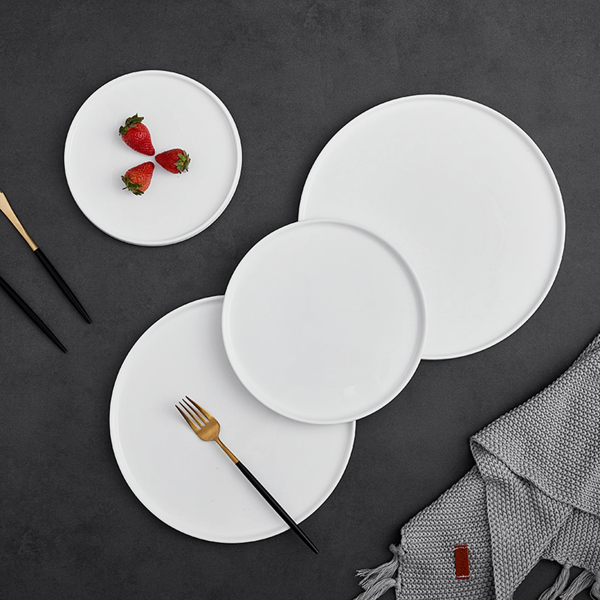 PITO Bohemian Ceramic White Bone China Dinner Plate Dish Tableware Restaurant Serving porcelain Plates White  Dish Set