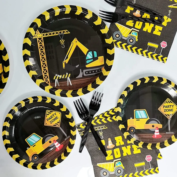 Construction Birthday Party plates and napkins Construction Theme Tableware Set Dump Truck Party Table Decorations Supplies