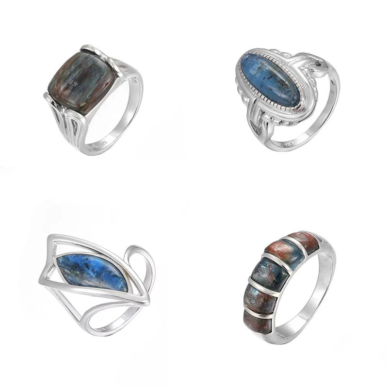 XYOP Natural Rough Cut Gemstone Size Adjustable Black Tourmaline Kyanite Gemstone Ring