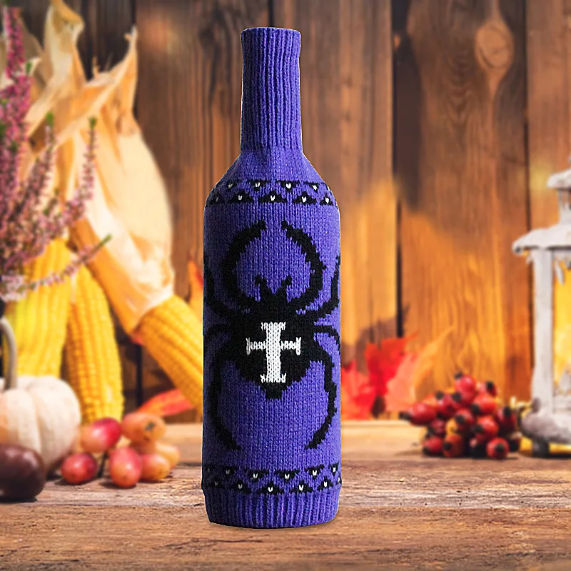 Halloween Wine Bottle Cover Skull Pumpkin Knitted Champagne Red Wine Bottle Bag Table Decoration Supplies Wholesale