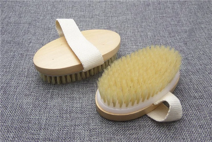 Bath Brush Dry Skin Soft Natural Wood shower Bristle SPA Body Brush Body Sponge and Scrubbers with cotton bag