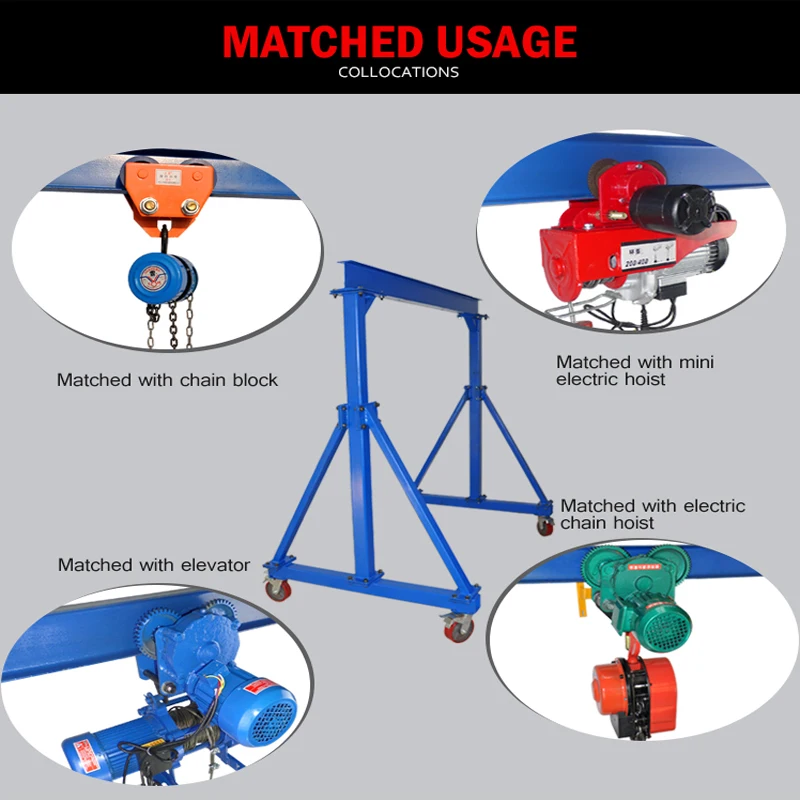 1t 2 t Mini Portable Mobile Gantry Crane 0.5 ton Movable with wheels