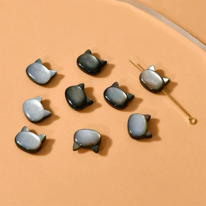 Promotional Cheap White Black Mother of Pearl Shell Cartoon Cat DIY Jewelry Necklace and Bracelet Charm Bead Jewelry