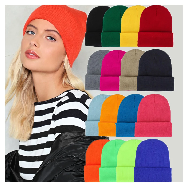 Wholesale custom high quality women label logo winter hat beanie warm soft wool acrylic knitted hat beanie