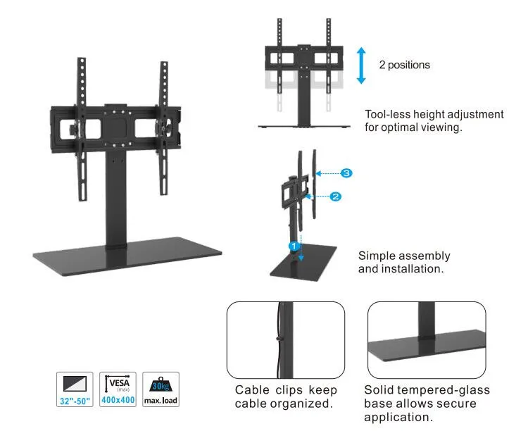 Desk Tempered Glass Base TV Mount Stand Desktop Table Monitor Glass Flat Panel LCD TV Stand